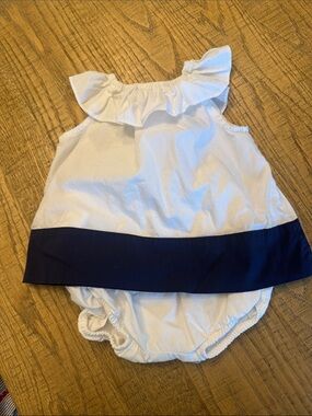 Ralph Lauren White Baby Romper with Navy Band